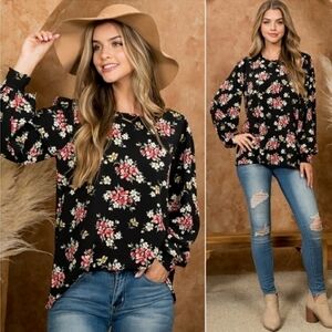 Perfect Peach Floral Print Long Sleeve Blouse
